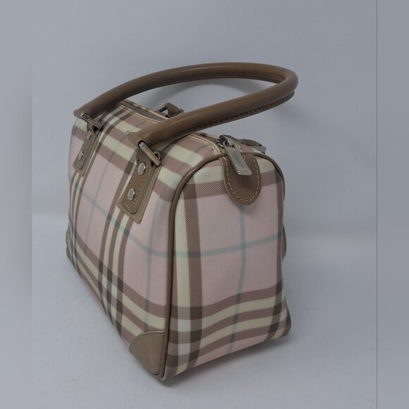 Burberry Mini Boston Bag Handbag Tote Handle Bag Pink Nova Check PVC 9.5" x 7" - Picture 9 of 16